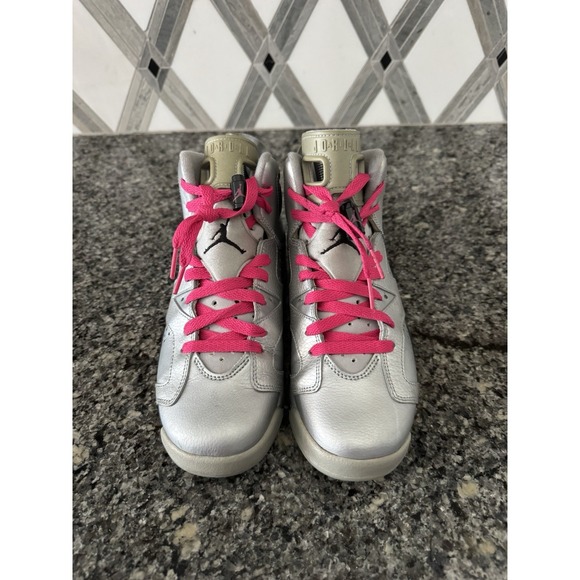 Jordan 6 Retro Valentines Day Shoes Girls Size 6.5Y Silver Pink High Top Sneaker - Picture 6 of 7